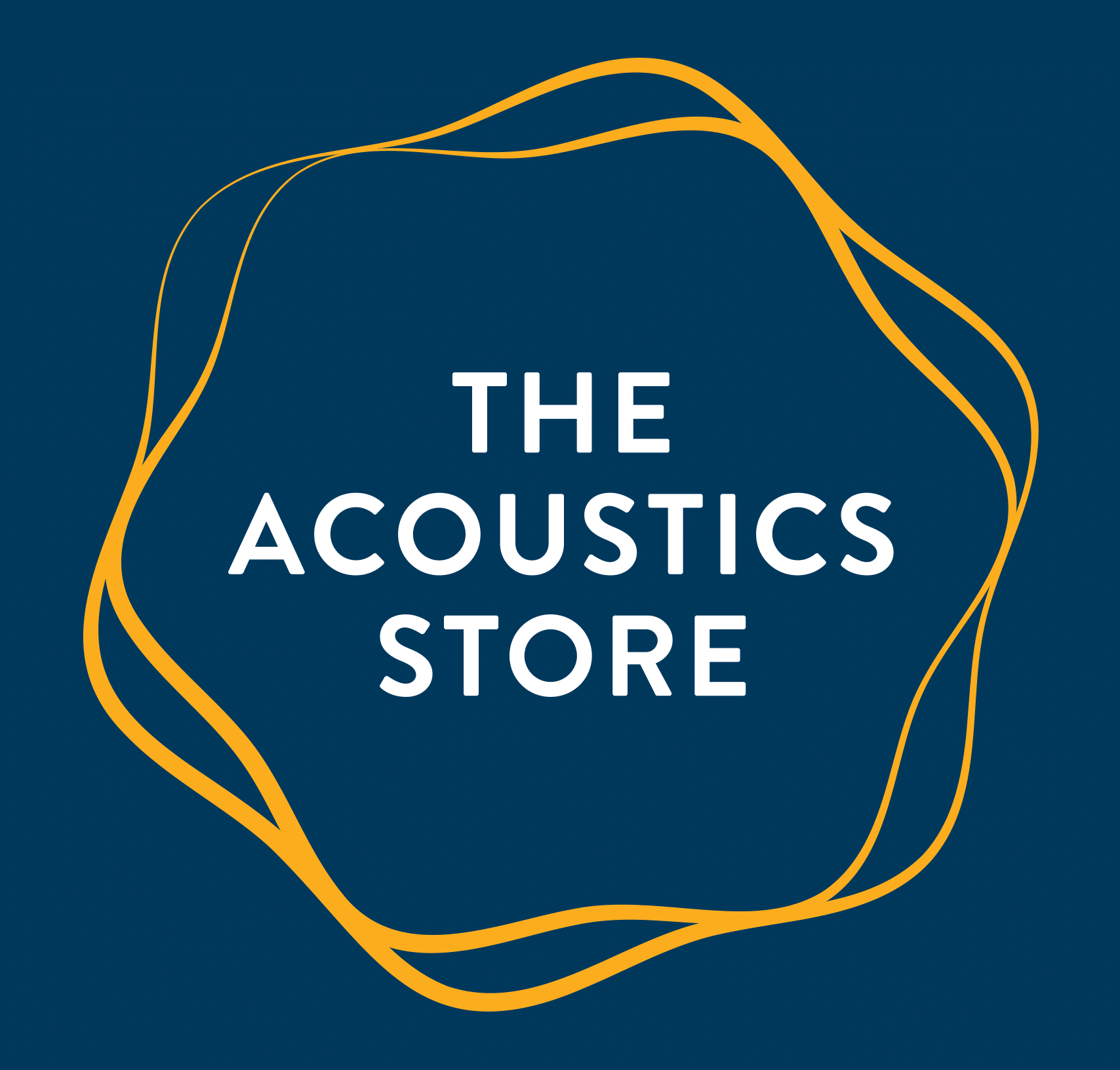 The Acoustics Store logo in white on navy, inside a gold circular outline