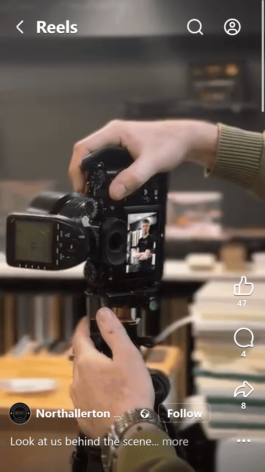 Instagram Reel showing a camera filming behind the scenes in Northallerton