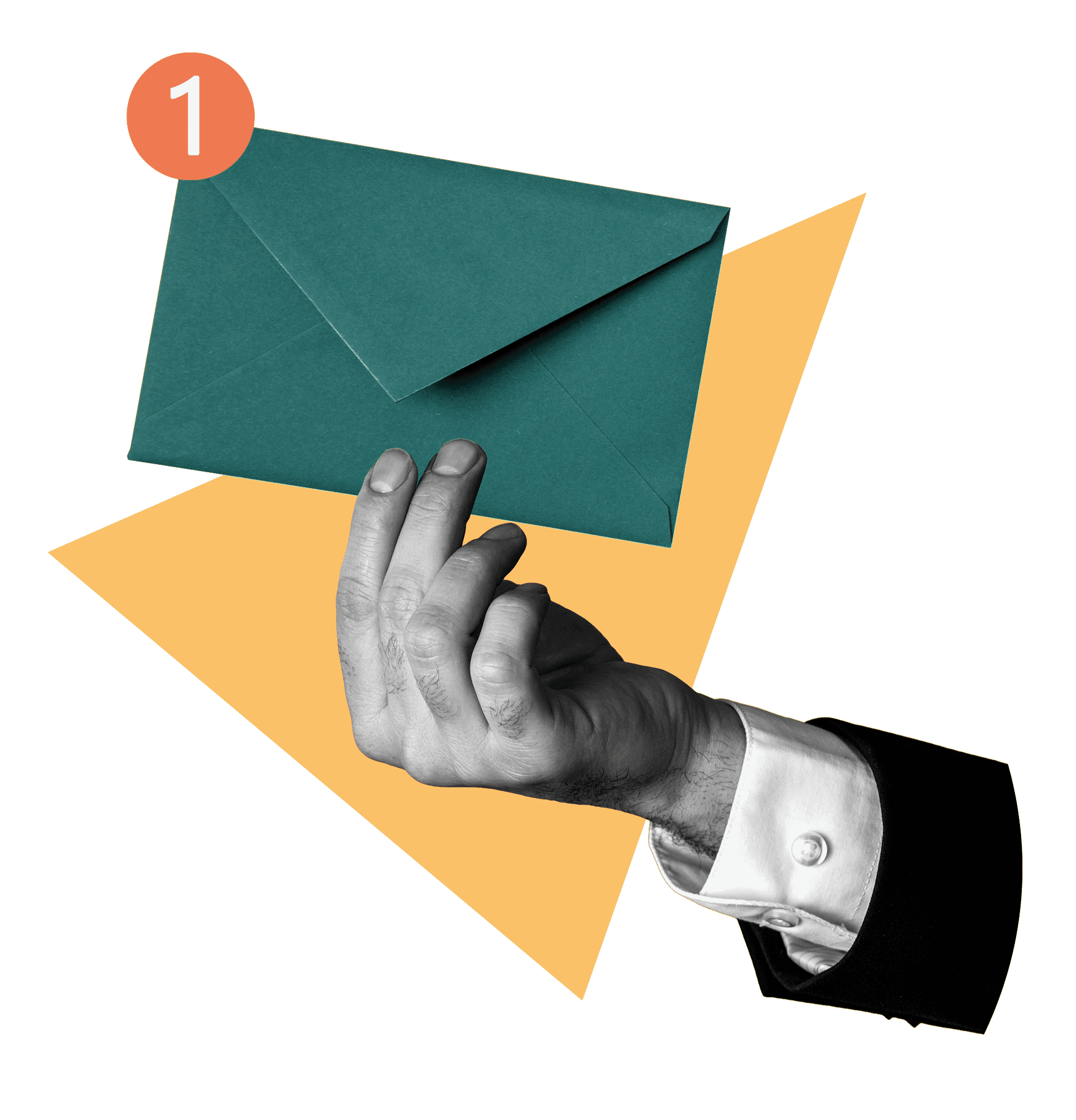 Collage of a hand holding a green envelope with a notification badge